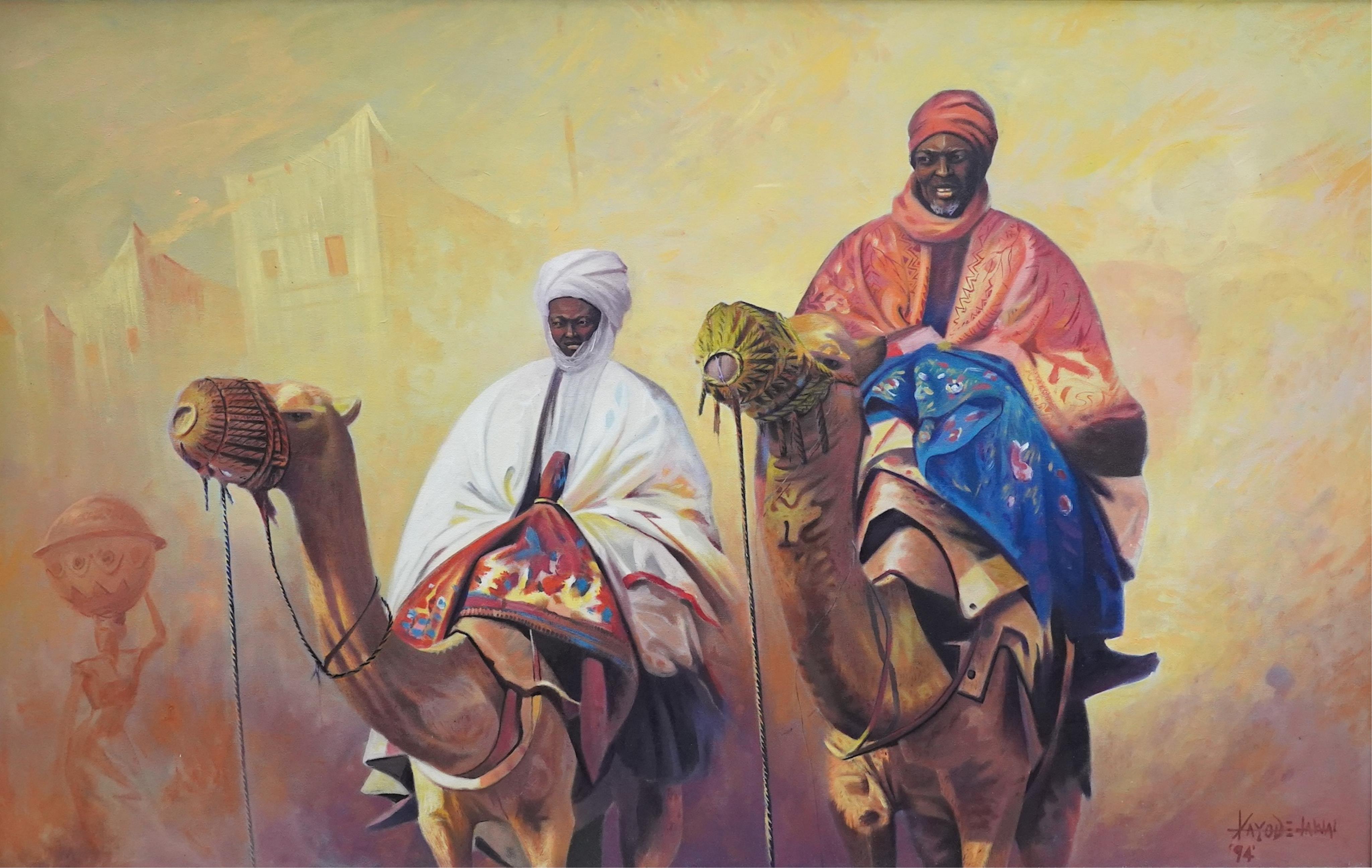 Xayod Jawal, oil on canvas, 'Camel riders', signed and dated '94, 74 x 118cm